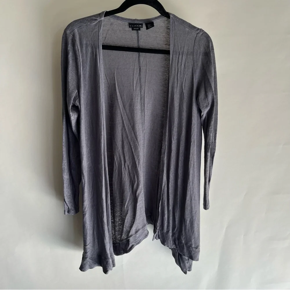 Tahari Open Front Linen Blouse Sz Sm Women’s Long Sleeve Jacket Gray EUC Women’s - Picture 1 of 3